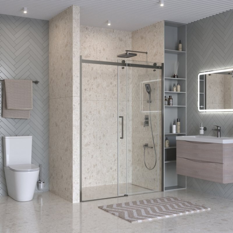 Душевая дверь BelBagno MARINO-2-BF-1-120-C-GM, 120 см, стекло прозрачное, профиль оружейная сталь