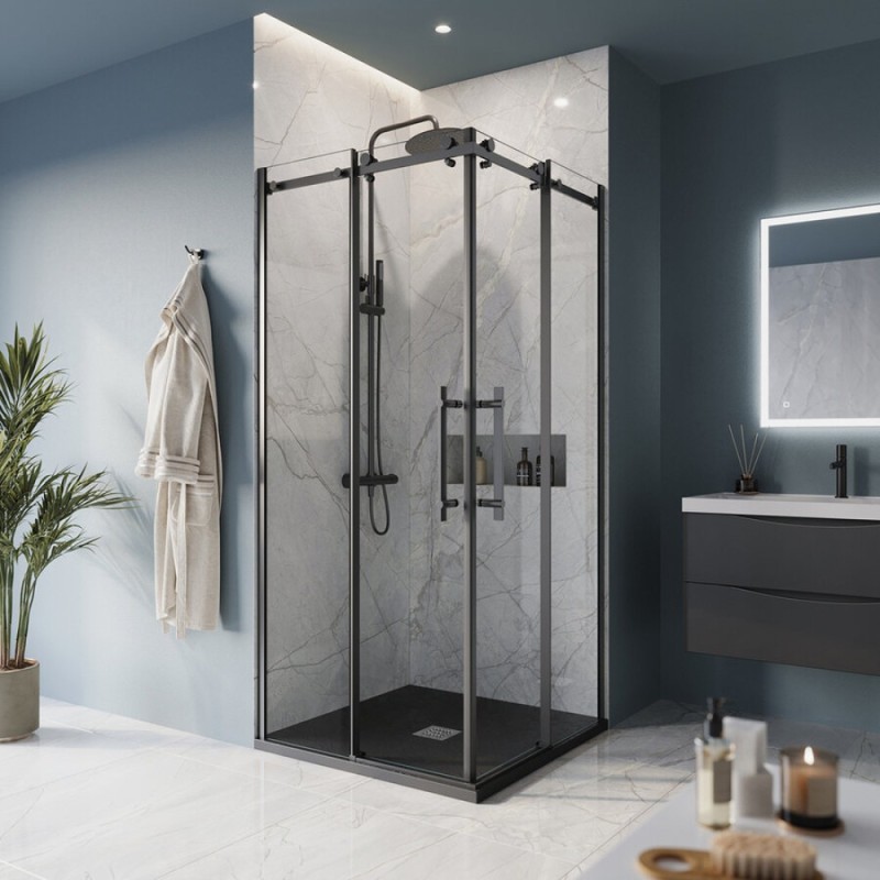 Душевой уголок BelBagno Marino-A-2-100-C-NERO, 100 x 100 см, стекло прозрачное, профиль черный матовый