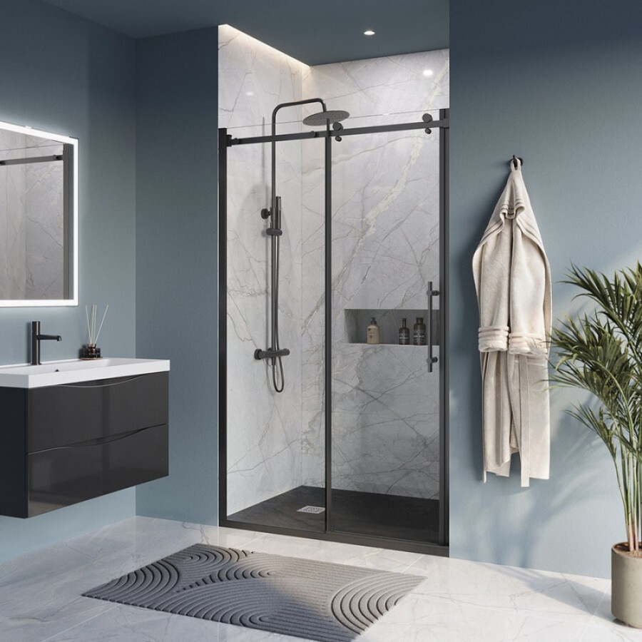 Душевая дверь BelBagno Marino-BF-1-120-C-Nero, 120 см, стекло прозрачное, профиль черный матовый