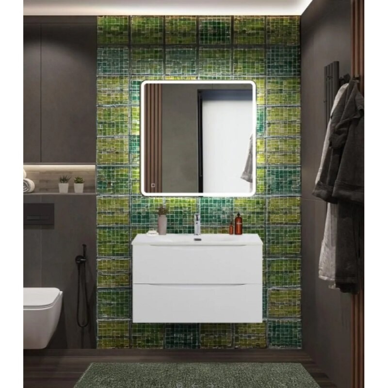 Тумба под раковину BelBagno Marino-Cer-N-800-2C-SO-BL-P, 80 см, подвесная, Bianco Lucido