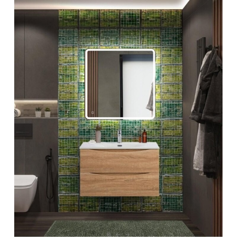 Тумба под раковину BelBagno Marino-Cer-N-800-2C-SO-WO-P, 80 см, подвесная, Rovere Bianco