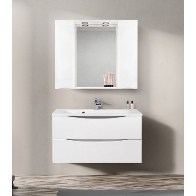 Зеркальный шкаф BelBagno Marino MARINO-SPC-1000/750-2A-BL-P, 100 х 75 см, с LED-подсветкой, Bianco Lucido - белый глянец