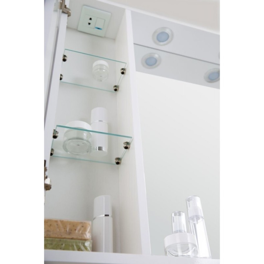 Зеркальный шкаф BelBagno Marino MARINO-SPC-1000/750-2A-BL-P, 100 х 75 см, с LED-подсветкой, Bianco Lucido - белый глянец