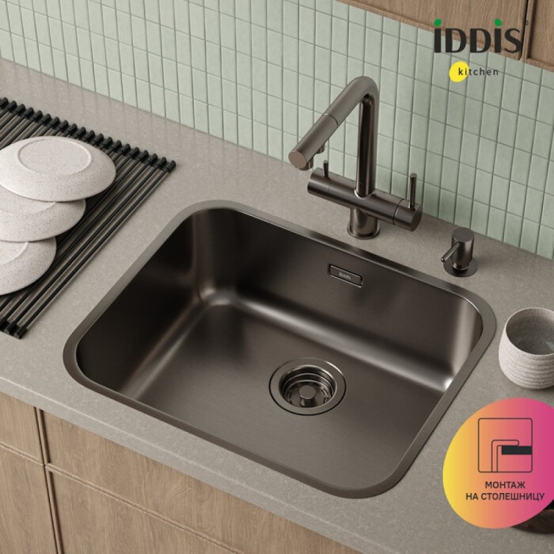 Мойка кухонная Iddis Mate MAT53GMi77, 53.3 см, нержавеющая сталь, графит матовый