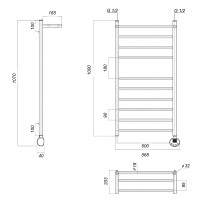 Полотенцесушитель электрический Domoterm Медея сп П10 500x1000 ER, ширина 50 см, высота 100 см, с полкой, подключение справа, хром