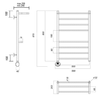 Полотенцесушитель электрический Domoterm Медея сп2 П8 500x800 EL, ширина 50 см, высота 80 см, с полкой, подключение слева, хром