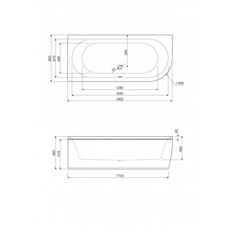 Ванна акриловая Cezares Metauro Corner 180 x 80 x 40 см