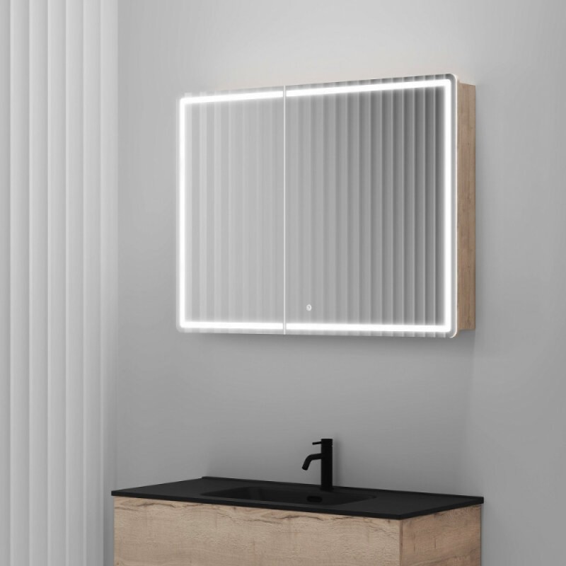 Зеркальный шкаф Sancos Mirror MI100EG, 100 см, с подсветкой, цвет дуб галифакс натуральный