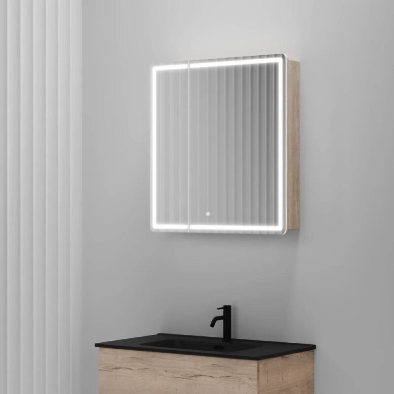 Зеркальный шкаф Sancos Mirror MI70EG, 70 см, с LED подсветкой и сенсорным выключателем, цвет дуб галифакс натуральный