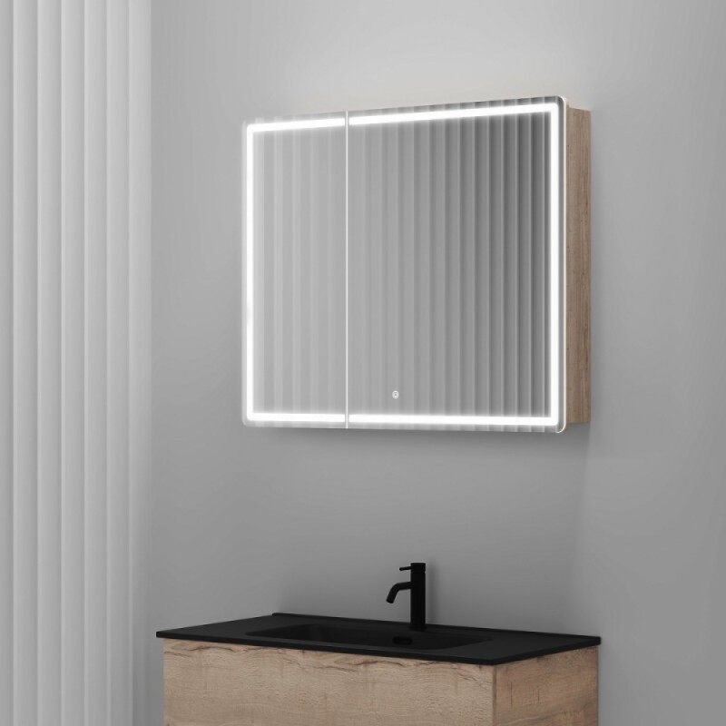 Зеркальный шкаф Sancos Mirror MI90EG, 90 см, с подсветкой, цвет дуб галифакс натуральный