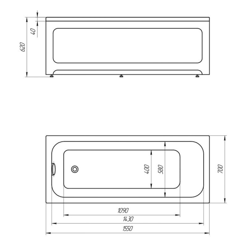 Ванна акриловая Aquatek Мия MIY155-0000001, 155 x 70 см, белый