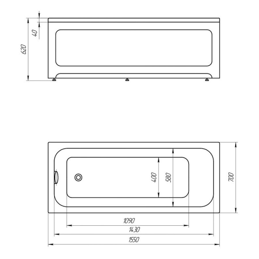 Ванна акриловая Aquatek Мия MIY155-0000001, 155 x 70 см, белый