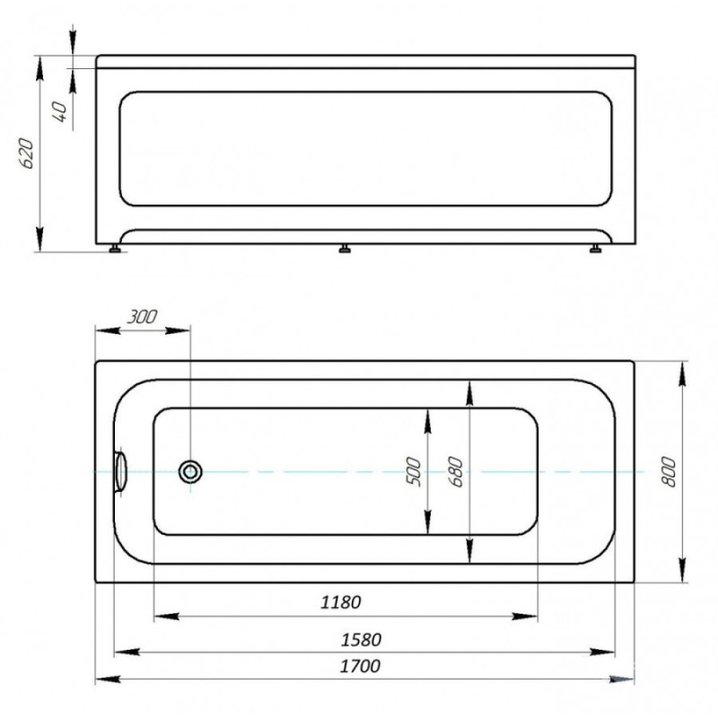 Ванна акриловая Aquatek Мия MIY170-0000032, 170 x 80 см, белый