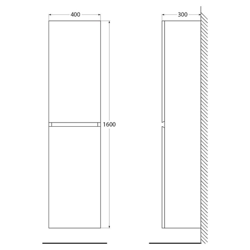 Пенал Cezares Molveno-1600-2A-SC-BET, 40 см, подвесной, beton