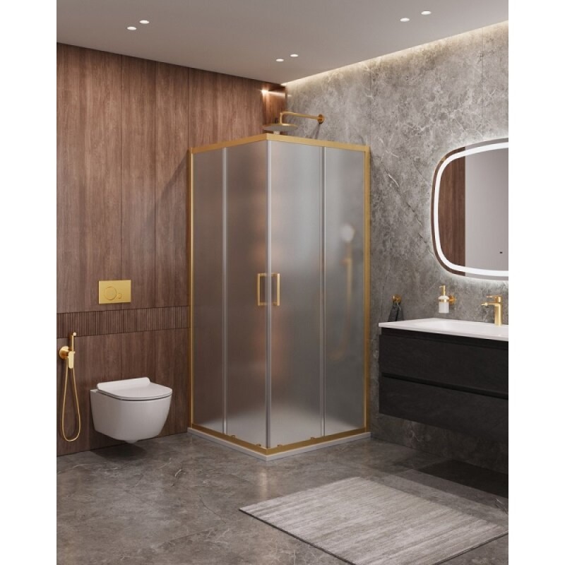 Душевой уголок Cezares Molveno-A-2-90-P-BORO, 90 x 90 см, стекло рифленое, профиль брашированное золото