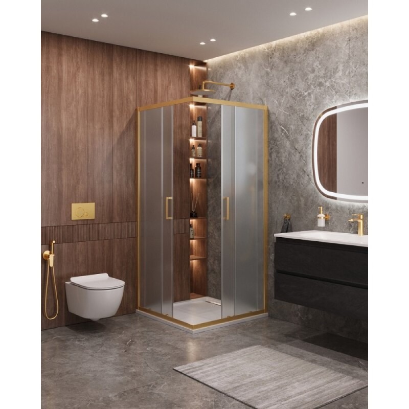 Душевой уголок Cezares Molveno-A-2-90-P-BORO, 90 x 90 см, стекло рифленое, профиль брашированное золото