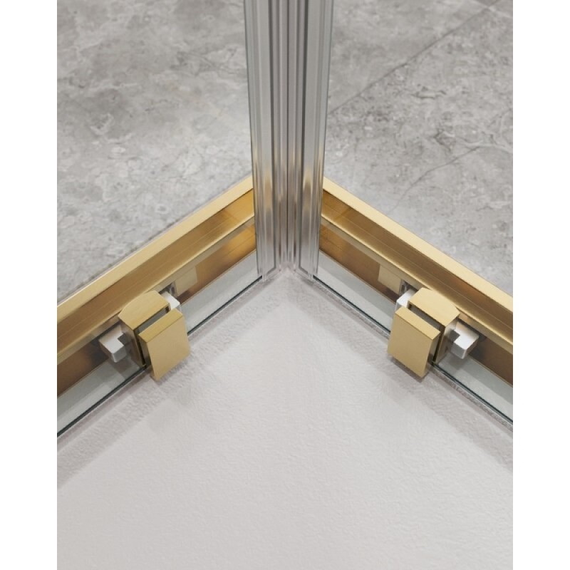 Душевой уголок Cezares Molveno-A-22-100+20-C-BORO-IV, 120 x 120 см, стекло прозрачное, профиль брашированное золото