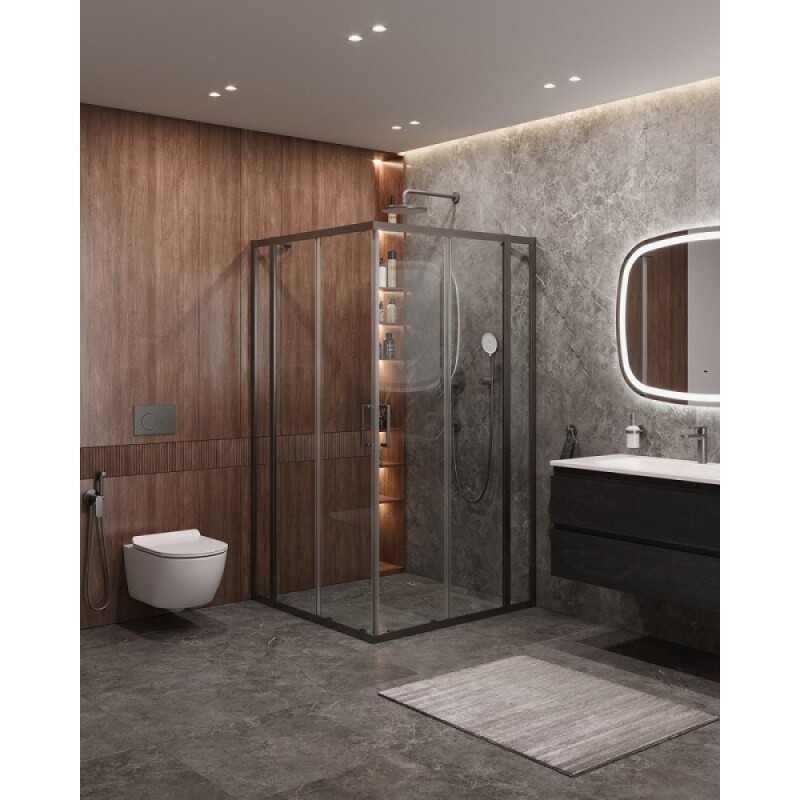 Душевой уголок Cezares Molveno-A-22-90+30-C-GM-IV, 120 x 120 см, стекло прозрачное, профиль оружейная сталь