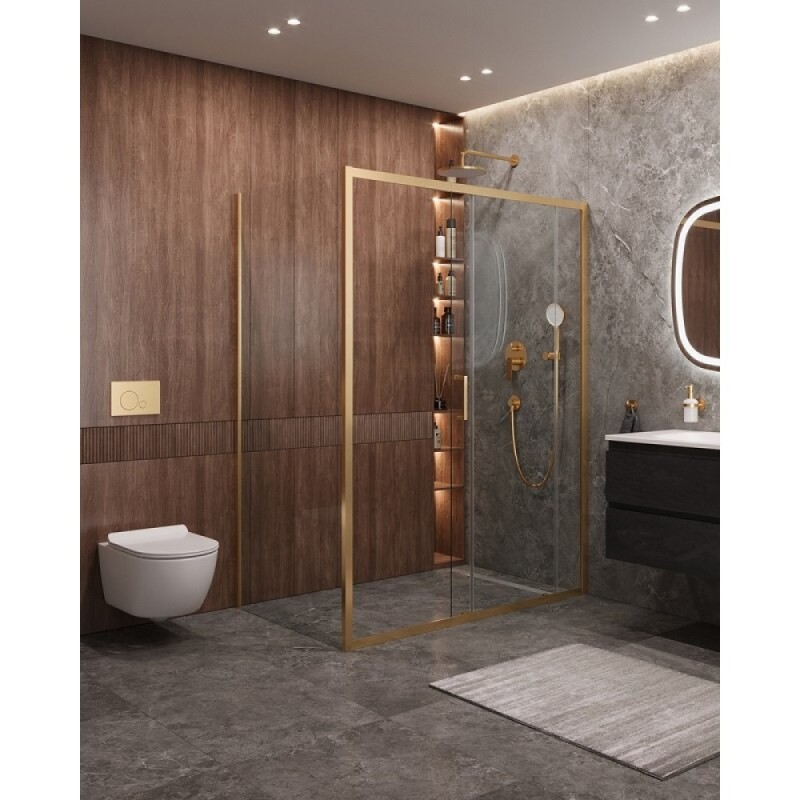 Душевой уголок Cezares Molveno-AH-11-150/90-C-BORO-IV, 150 x 90 см, стекло прозрачное, профиль брашированное золото