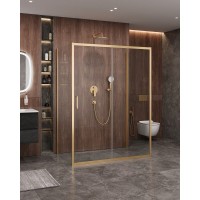 Душевой уголок Cezares Molveno-AH-12-150/90-C-BORO-IV, 150 x 90 см, стекло прозрачное, профиль брашированное золото