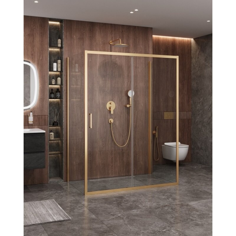 Душевой уголок Cezares Molveno-AH-12-150/90-C-BORO-IV, 150 x 90 см, стекло прозрачное, профиль брашированное золото