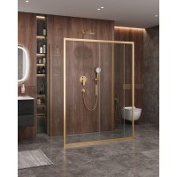Душевой уголок Cezares Molveno-AH-12-150/90-C-BORO-IV, 150 x 90 см, стекло прозрачное, профиль брашированное золото