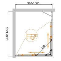 Душевой уголок Cezares Molveno-AH-21-100+20-C-BORO-IV, 120 x 100 см, стекло прозрачное, профиль брашированное золото