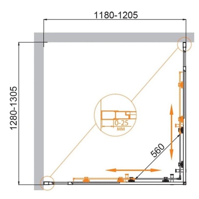 Душевой уголок Cezares Molveno-AH-22-130/120-C-GM-IV, 130 x 120 см, стекло прозрачное, профиль оружейная сталь