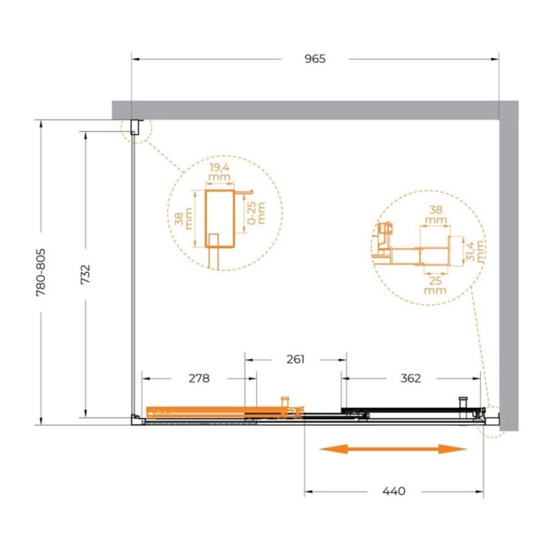 Душевой уголок Cezares Molveno-AHF-31-100/80-C-CR-IV, 100 x 80 см, стекло прозрачное, профиль хром