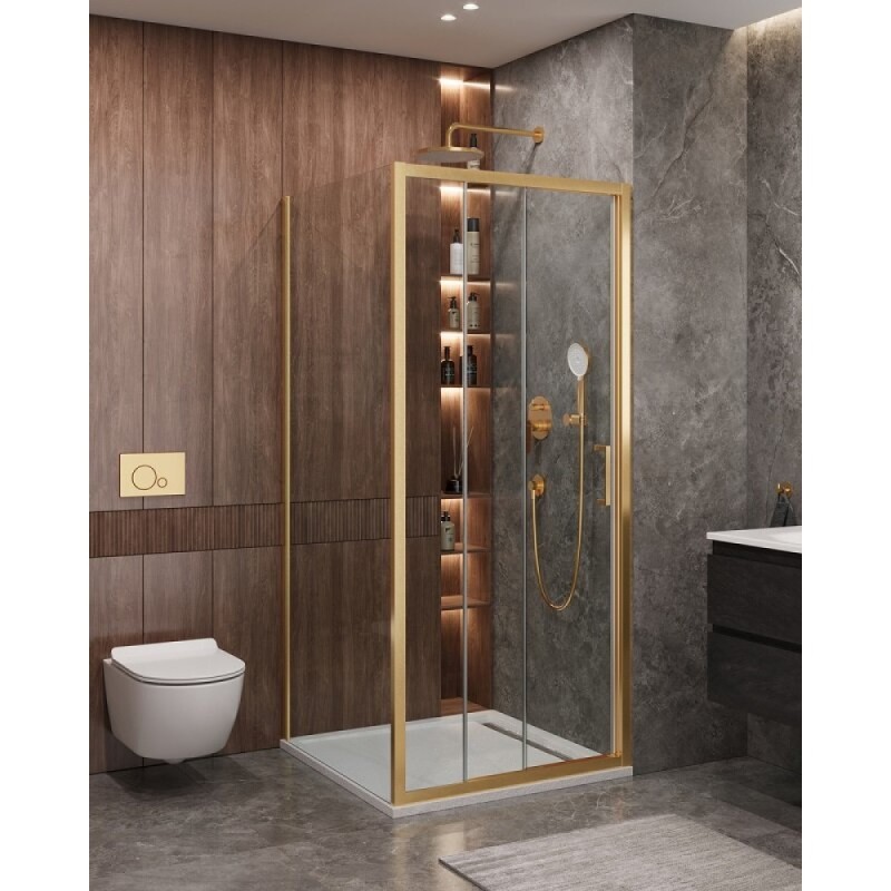Душевой уголок Cezares Molveno-AHF-31-100/90-C-BORO-IV, 100 x 90 см, стекло прозрачное, профиль брашированное золото