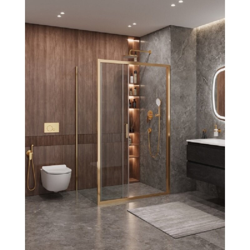 Душевой уголок Cezares Molveno-AHF-31-120/90-C-BORO-IV, 120 x 90 см, стекло прозрачное, профиль брашированное золото