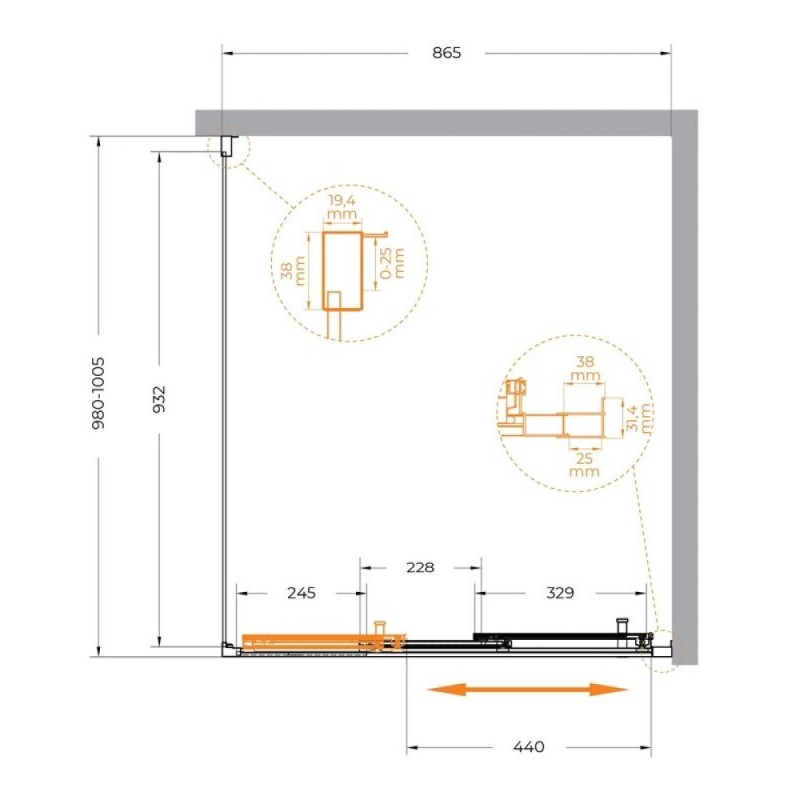 Душевой уголок Cezares Molveno-AHF-31-90/100-C-CR-IV, 90 x 100 см, стекло прозрачное, профиль хром