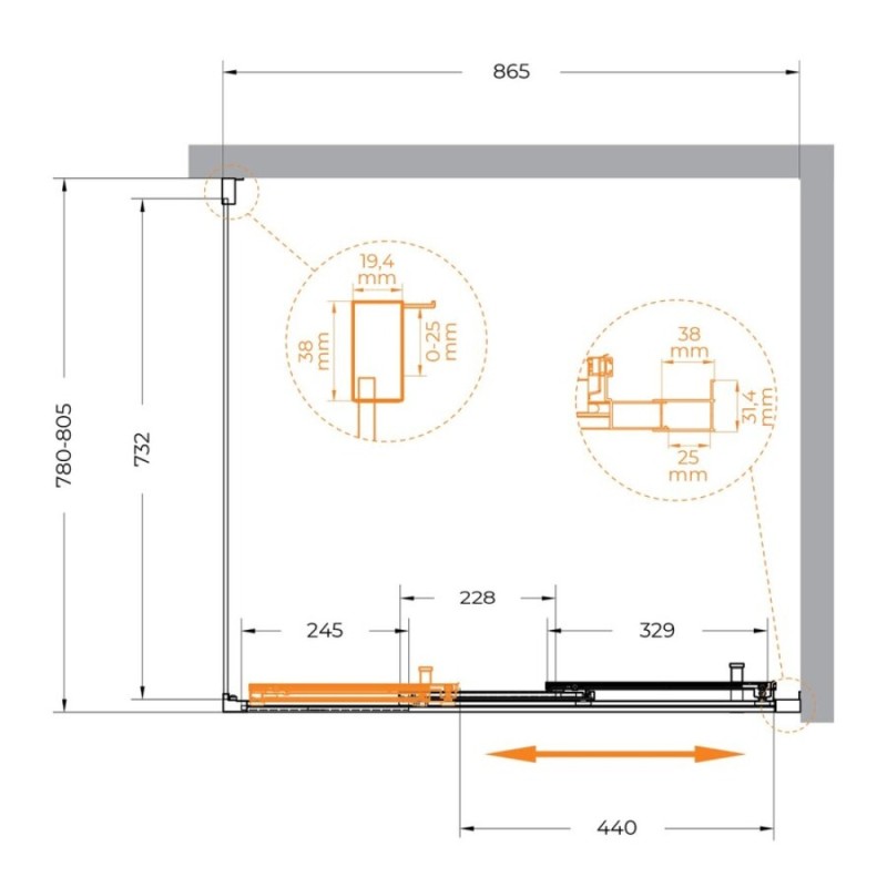 Душевой уголок Cezares Molveno-AHF-31-90/80-C-CR-IV, 90 x 80 см, стекло прозрачное, профиль хром