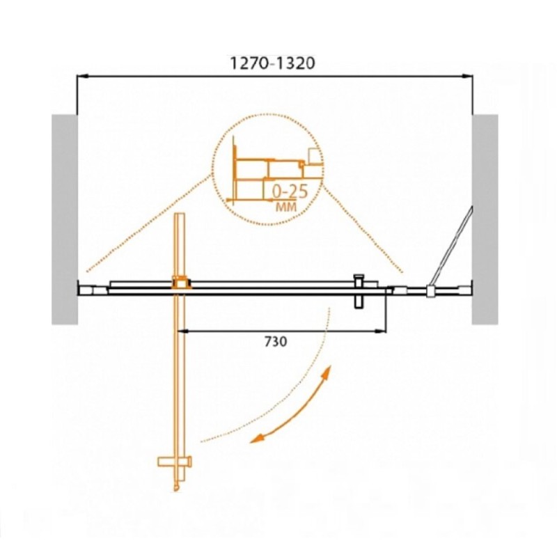 Душевая дверь Cezares Molveno-BA-11-100+30-C-Cr-IV, 130 см, стекло прозрачное антикальций, профиль хром