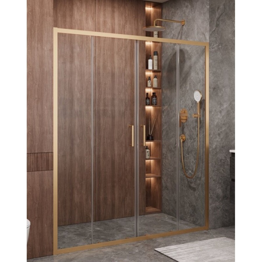 Душевая дверь Cezares Molveno-BF-2-170-C-BORO-IV, 170 см, стекло прозрачное, профиль брашированное золото