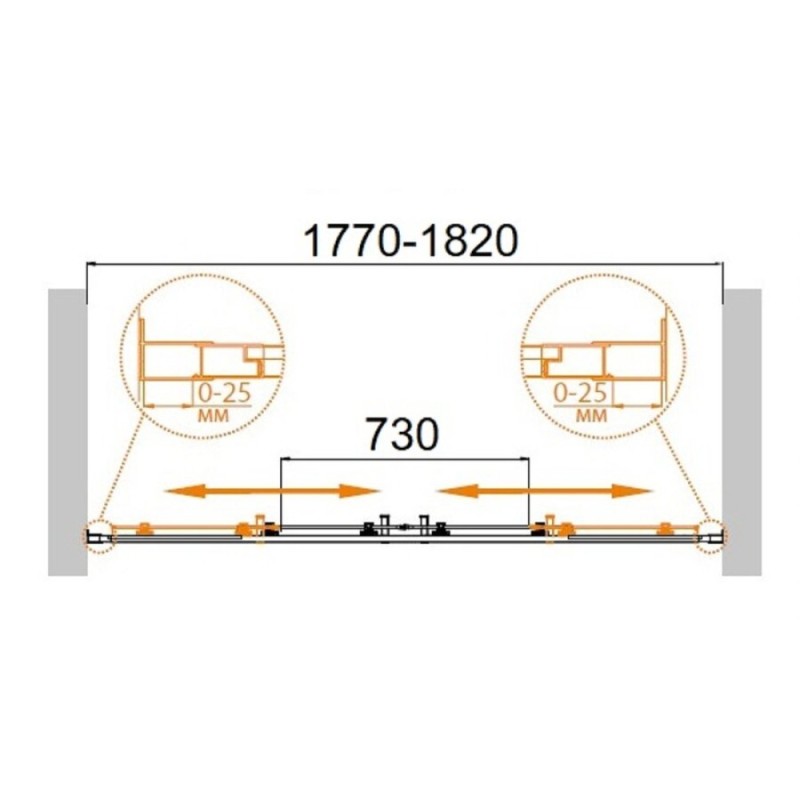 Душевая дверь в нишу Cezares MOLVENO-BF-2-180-C-Cr-IV, 180 х 190 см, стекло прозрачное антикальций, профиля хром