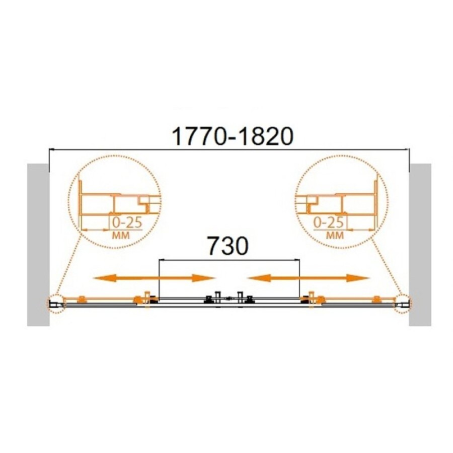 Душевая дверь в нишу Cezares MOLVENO-BF-2-180-C-Cr-IV, 180 х 190 см, стекло прозрачное антикальций, профиля хром