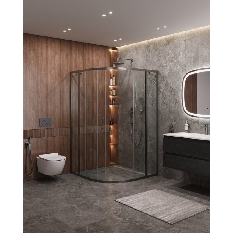 Душевой уголок Cezares Molveno-R-11-90+20-C-GM-IV, 110 x 110 см, стекло прозрачное, профиль оружейная сталь