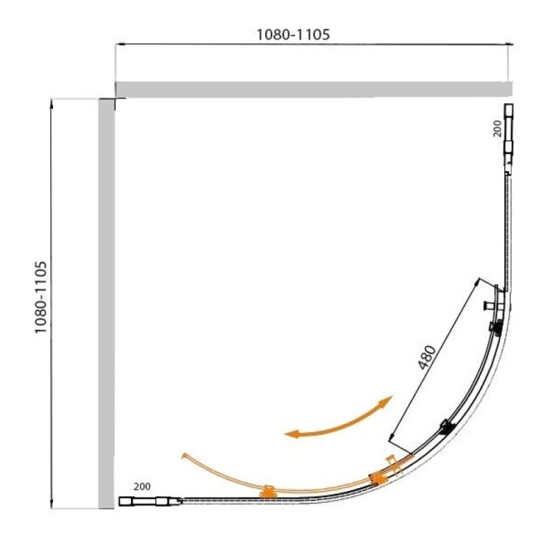 Душевой уголок Cezares Molveno-R-11-90+20-P-Cr, 110 x 110 см, стекло рифленое Punto, профиль хром