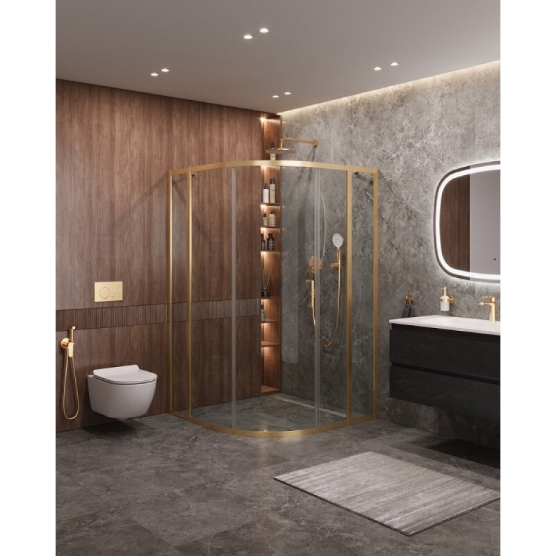 Душевой уголок Cezares Molveno-R-11-90+30-C-BORO-IV, 120 x 120 см, стекло прозрачное, профиль брашированное золото