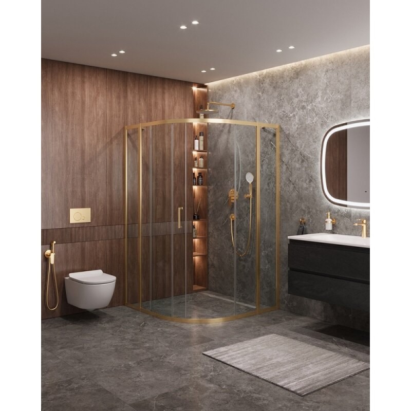 Душевой уголок Cezares Molveno-R-11-90+30-C-BORO-IV, 120 x 120 см, стекло прозрачное, профиль брашированное золото