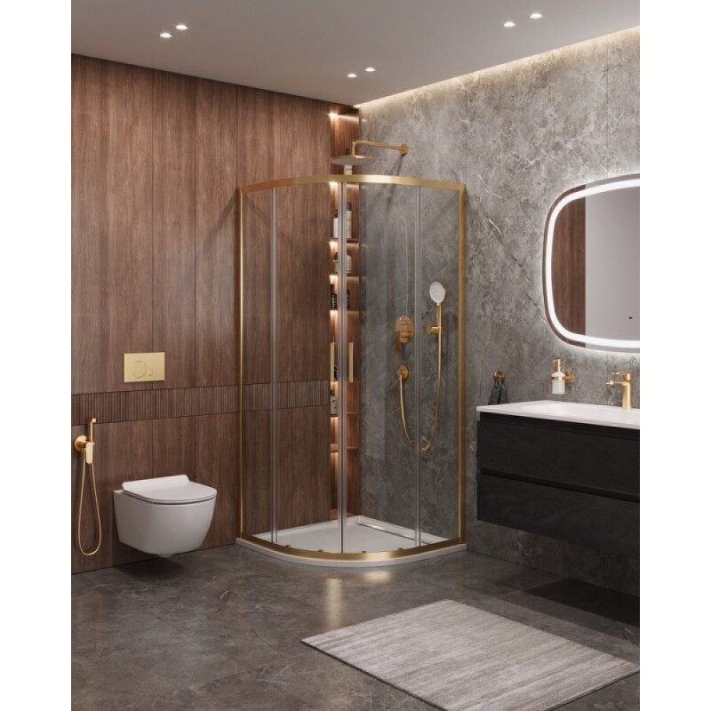 Душевой уголок Cezares Molveno-R-2-90-C-BORO-IV, 90 x 90 см, стекло прозрачное, профиль брашированное золото
