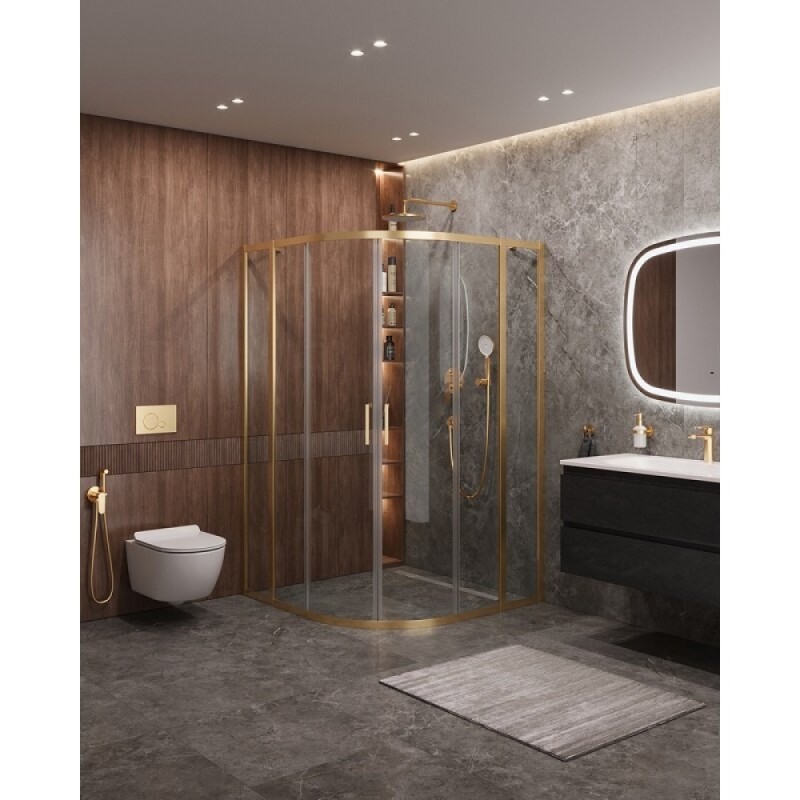 Душевой уголок Cezares Molveno-R-22-90+20-C-BORO-IV, 110 x 110 см, стекло прозрачное, профиль брашированное золото