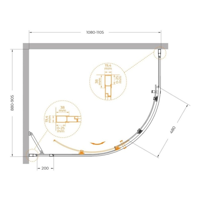Душевой уголок Cezares Molveno-RH-1-110/90-C-GM-IV, 110 x 90 см, стекло прозрачное, профиль оружейная сталь