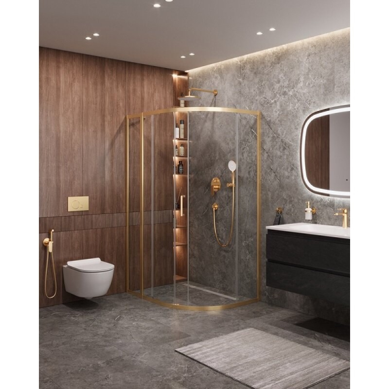 Душевой уголок Cezares Molveno-RH-1-120/90-C-BORO-IV, 120 x 90 см, стекло прозрачное, профиль брашированное золото