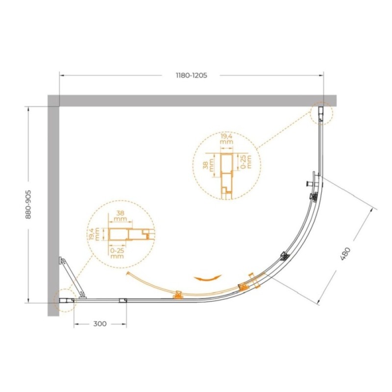 Душевой уголок Cezares Molveno-RH-1-120/90-C-BORO-IV, 120 x 90 см, стекло прозрачное, профиль брашированное золото