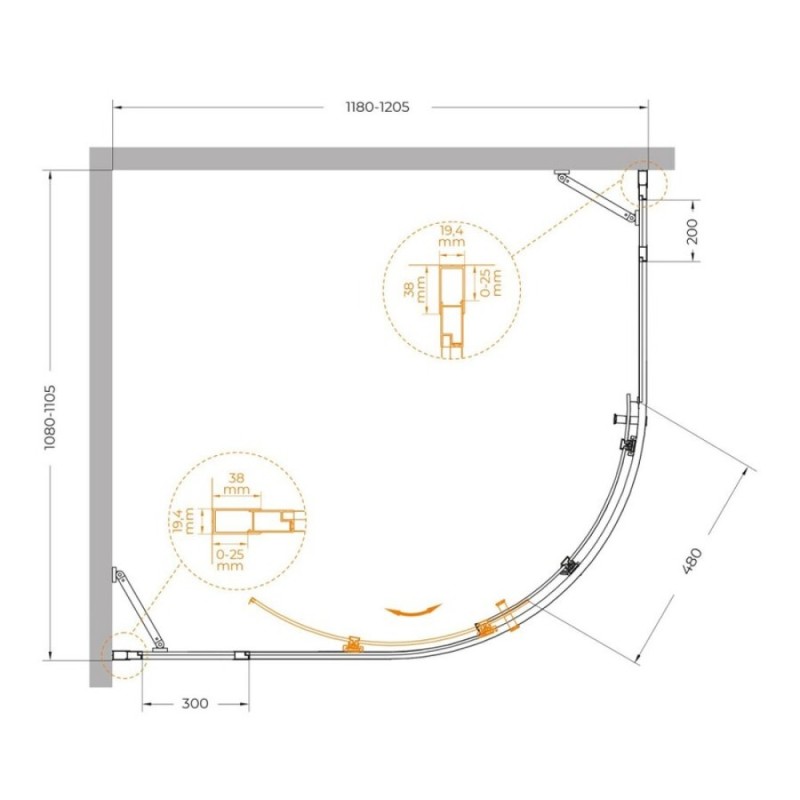 Душевой уголок Cezares Molveno-RH-11-120/110-C-GM-IV, 120 x 110 см, стекло прозрачное, профиль оружейная сталь