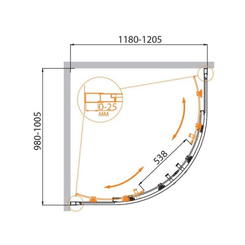 Душевой уголок Cezares MOLVENO-RH-2-120/100-C-Cr-IV, 120 x 100 см, стекло прозрачное антикальций, профиль хром
