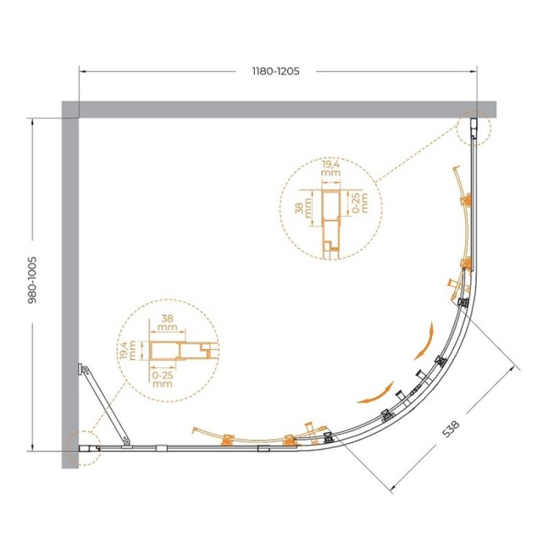 Душевой уголок Cezares Molveno-RH-2-120/100-C-GM-IV, 120 x 100 см, стекло прозрачное, профиль оружейная сталь