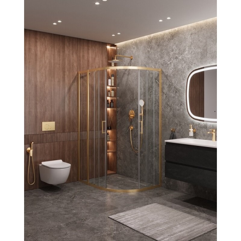 Душевой уголок Cezares Molveno-RH-2-120/90-C-BORO-IV, 120 x 90 см, стекло прозрачное, профиль брашированное золото